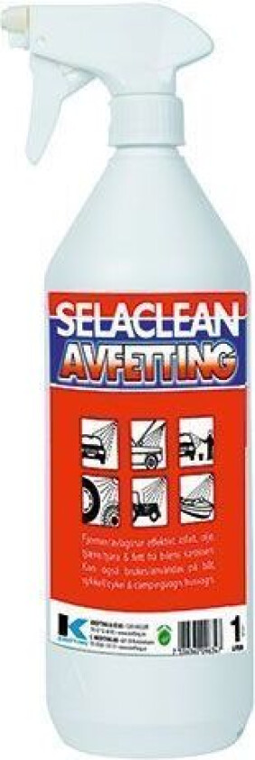 Selaclean Avfettning 1 l En vannbasert og effektiv avfetter til bruk på bil,båt, traktor, MC, sykkel og campingvogn. Fjerner fett, olje, smuss m.m.