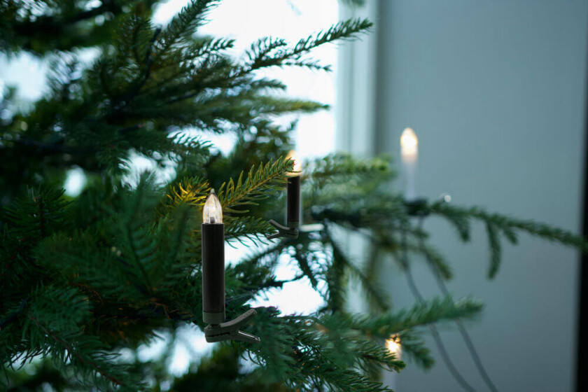 Bilde av Eve svarte juletrelys Stemningsfulle juletrelys, svarte lys med grønn klype 16 varmhvite LEDlys