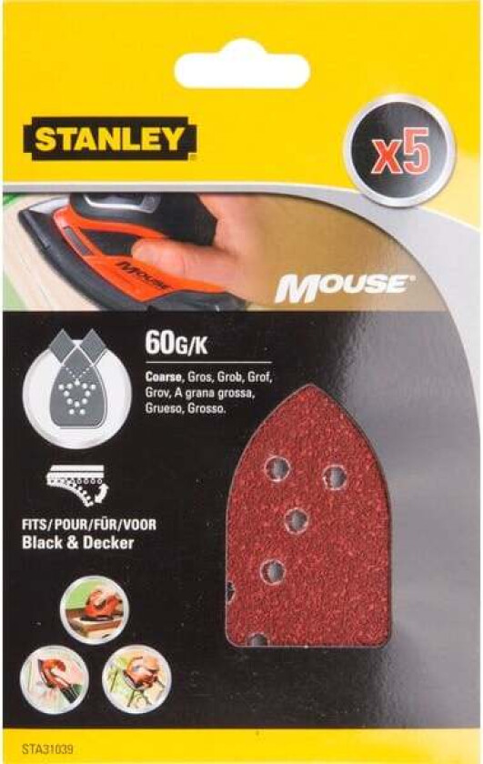 Stanley STA31039 Mouse slipepapir Slipepapir til Mouse BLACK+DECKER 60 korning STA31039, til tre, metall og pvc.