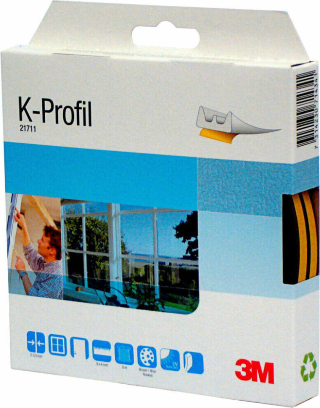 Bilde av ™ 21710 K-profil EPDM tetningslist Selvklebende tetningslist for innen- og utendørs bruk for eksempel på dører og vinduer for å sparie energi. Tetter mot støv, støy og trekk.