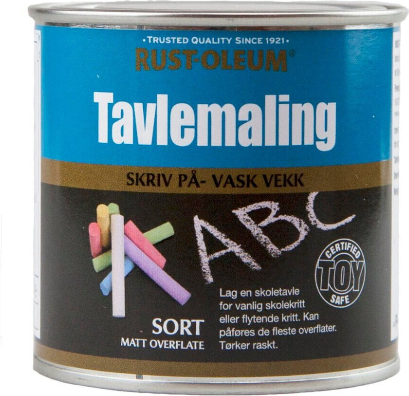 Rust-Oleum Interiør 01/helmatt tavlemaling Sort, matt spesialmaling beregnet for å lage tavler på vegger, dører, møbler m.m. Brukes med vanlig skolekritt.
