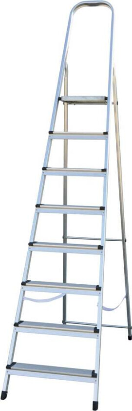 Probuilder gardintrapp 8 trinn Stødig gardintrapp i aluminium med 8 trinn. Denne gardintrappen er lett å håndtere, har sklisikre trinn, og har en god plattform å stå på.