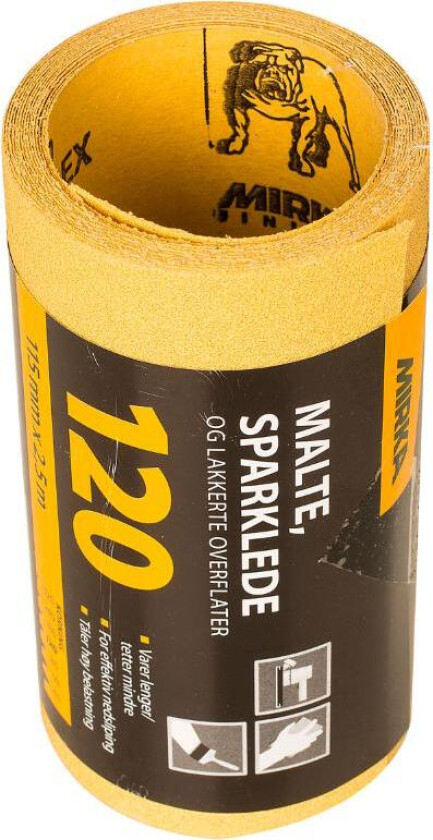 Mirka M/S/L slipepapir Sandpapir for malte og sparklede overflater. B: 115 mm. L: 2,5 m.