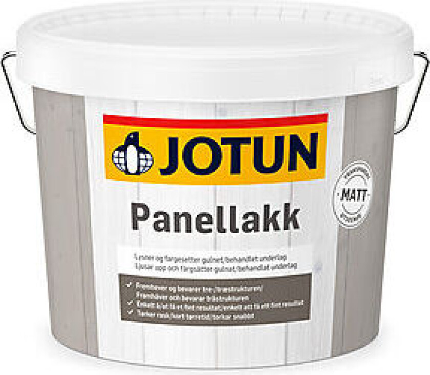 Jotun panellakk Panellakk gir nytt liv til gulnet panel, og fornyer og bevarer treverket. Den er enkel å påføre med lite drypp og søl og trørker raskt.