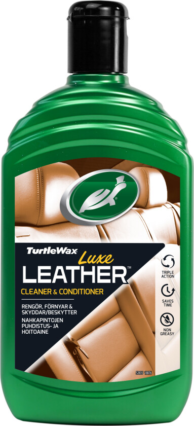 Turtle Wax skinnrens skinnrens er et renseprodukt som renser, fornyer og beskytter skinninteriør i bilen. Den er også godt egnet til bruk på fargeekte skinninteriør i hjemmet.