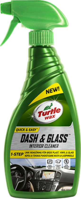 Turtle Wax Dash&Glass Cleaner interiørrens Unik rengjøring for både plast, vinyl og glass. For best resultat, rengjør først ruter for så å tørke øvrige overflater med en microfiberklut.