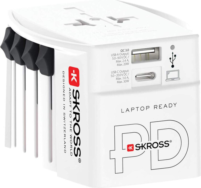 Reiseadapter USB-A og USB-C PD 30W – Ikke-jordet