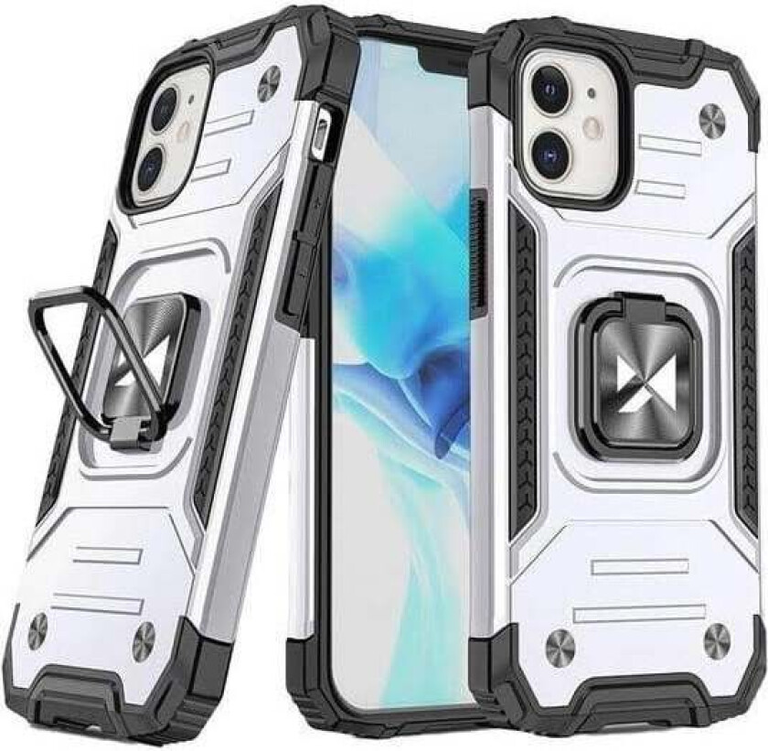 Ring Armor case for iPhone 14 armored cover magnetic holder ring silver