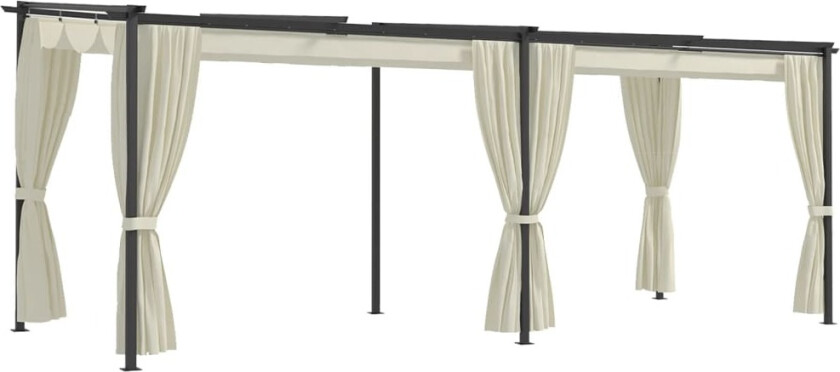 Paviljong med gardiner 3x6 m kremhvit stål