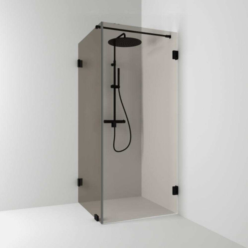180° Dusjhjørne Kombi (Vegg+dør) Svart Matt / 100x80cm Bronsefarget Glass