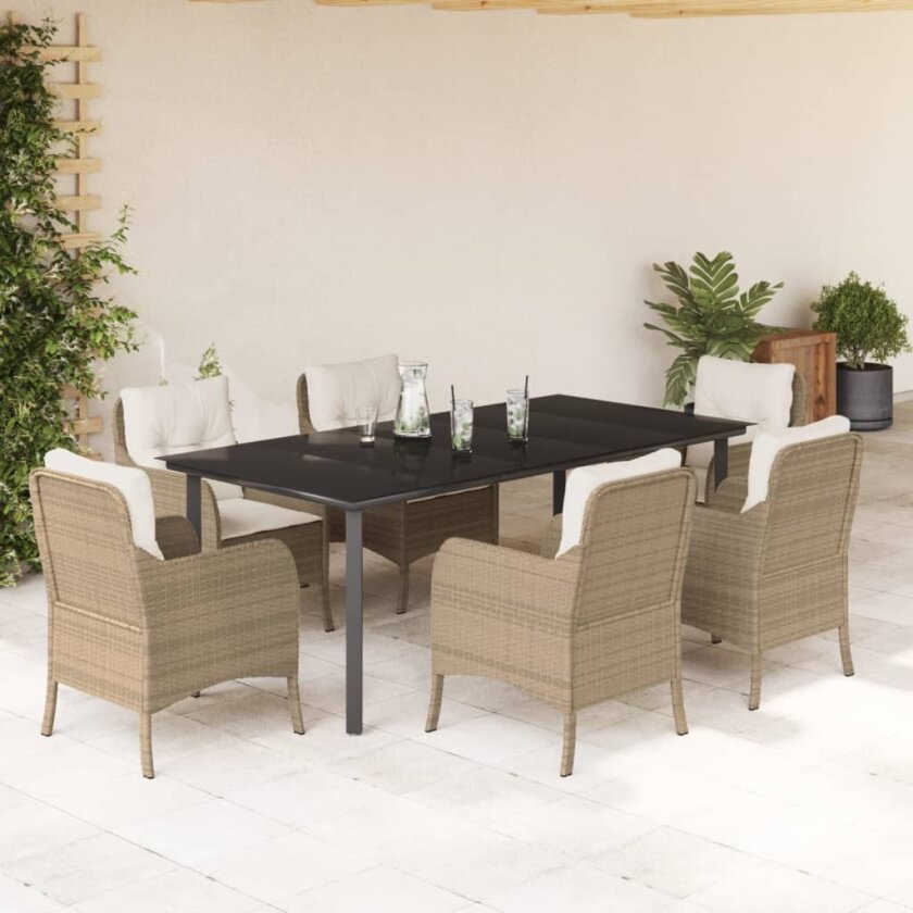 Hagespisegruppe med puter 7 deler polyrotting beige