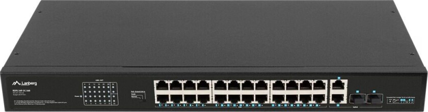 Nettverkswitch 24-Ports, 100mb Poe+/2x Combo Rack” (1000 Mbps, Max