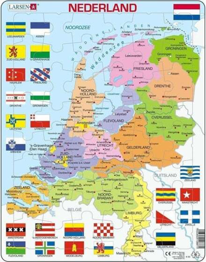 Larsen Jigsaw Puzzle Map of the Netherlands with Provinces and Flags 48 pcs.