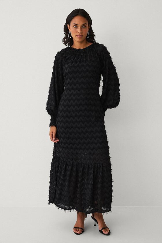 Maxikjole med frynser - Svart