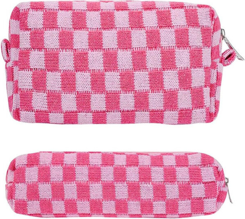 2 stk. Rutete Kosmetikkveske Penalhus Bærbar Reise Toalettveske Rutenett Penn Vesker Sminkekoster Oppbevaringspose Skrivesaker Organizer Pose
