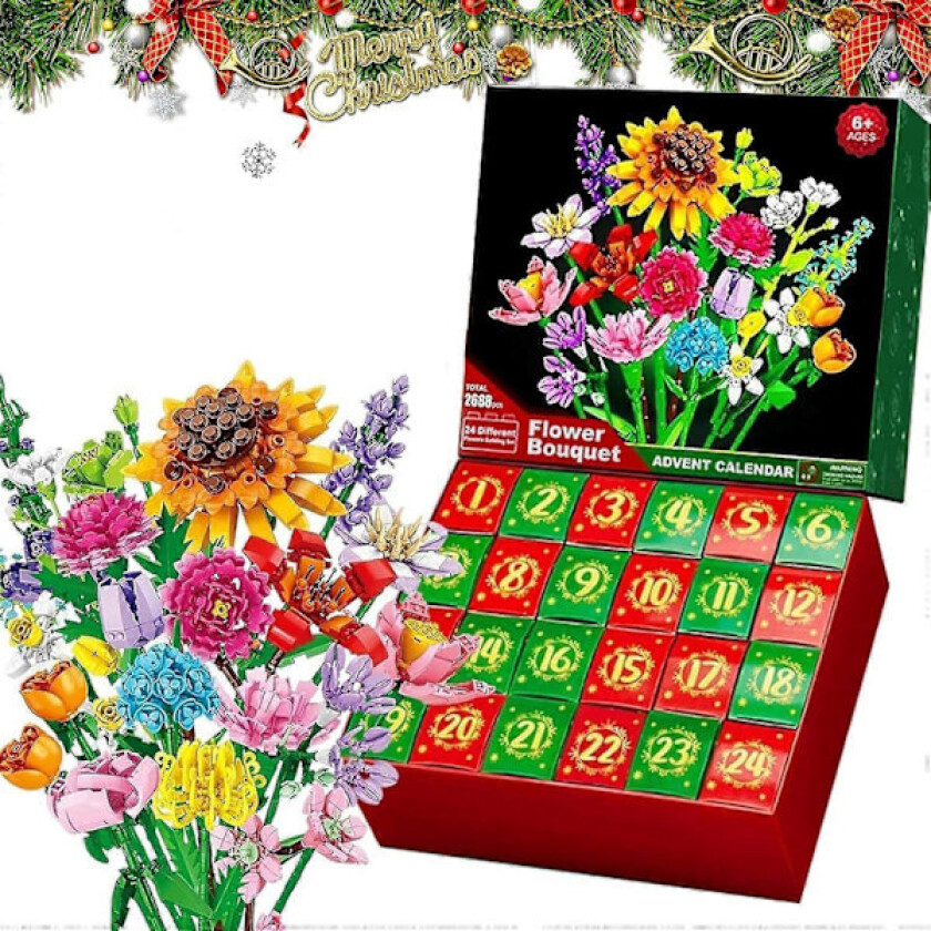 2025 Adventskalender Blomsterbukett Byggeklosser Juleadventskalender, Jul 24 Dager Solsikkebukett