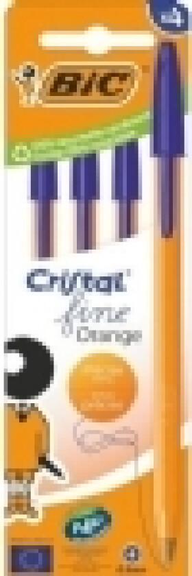 Oransje Fin Cristal Kulepenn 4stk Blå BIC