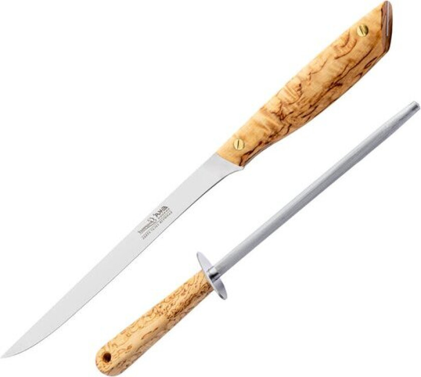 Gourmet gavesett filetekniv 20 cm og brynestål 20 cm masurbjørk/rustfritt stål