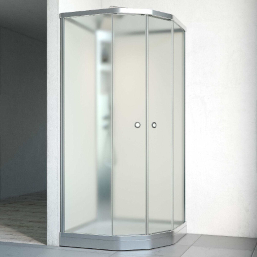 Flow Semi Dusjkabinett Innfelt Blandebatteri - med Ice Glass Frontvegg Hvit / 91x81cm
