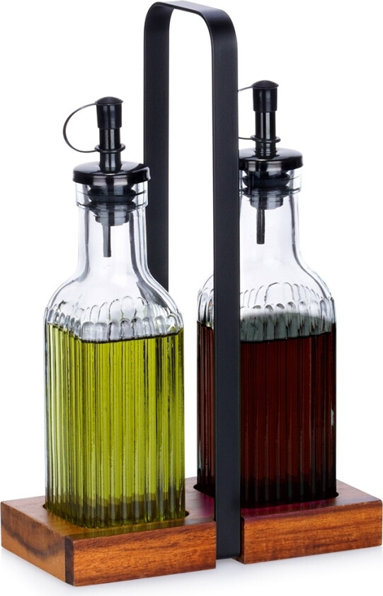 Glassolje- og eddikflaskesett med stativ, 2x 190 ml