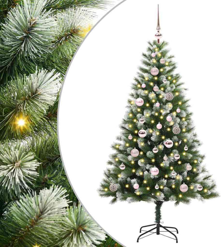 Kunstig leddet juletre med flocket snø Grønn og hvit 150 cm