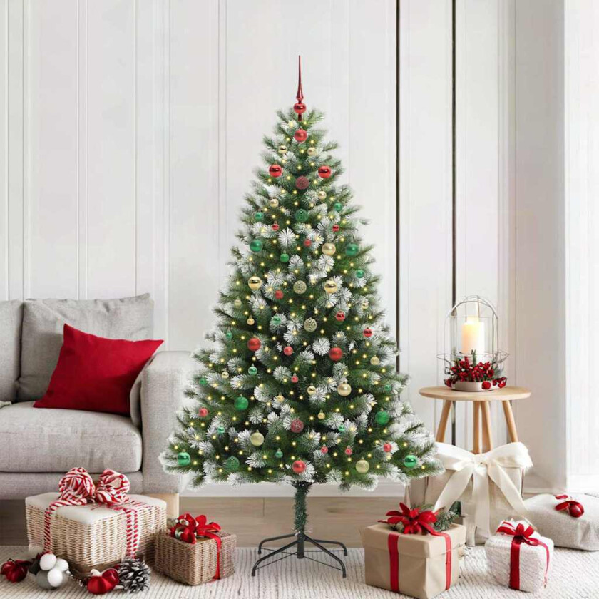 Kunstig leddet juletre med flocket snø Grønn og hvit 180 cm