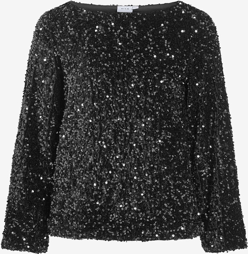 Topp viFaith Boat Neck L/S Sequin - Svart