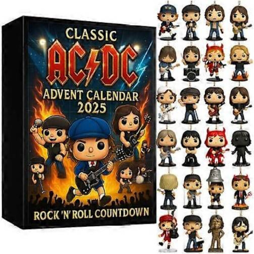 REA Classic AC/DC Halloween Adventskalender Blind Box, juletre akryl anheng, musikk tema samleobjekt ornament