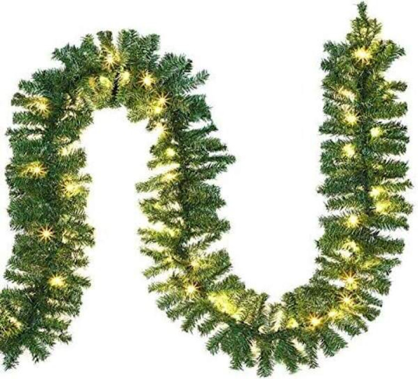 Julekrans, batteridrevne lyslenker, juledekorasjon, 2,7 meter for innendørs og utendørs bruk