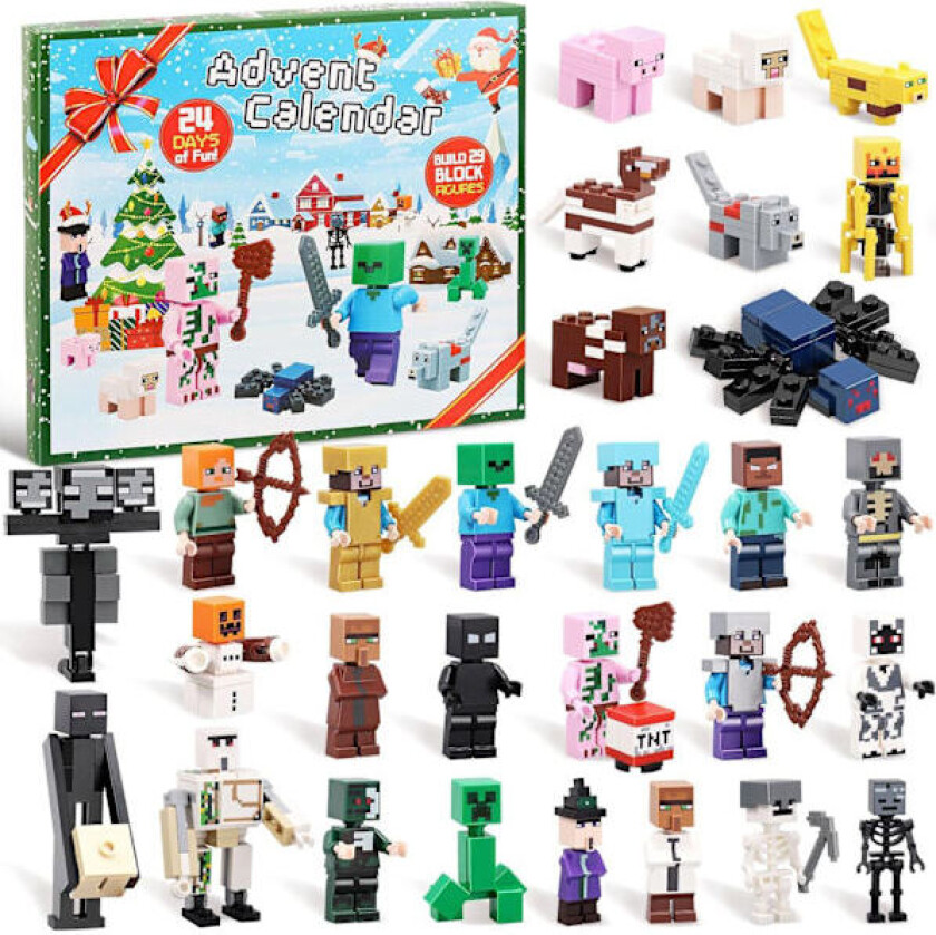 Het 2025 Adventskalender 2025 Minecraft, 24 Dagers Leketøysfigurer Byggeklosser Nedtellingskalender, Adventskalender Overraskelsesgave til Gutter ...