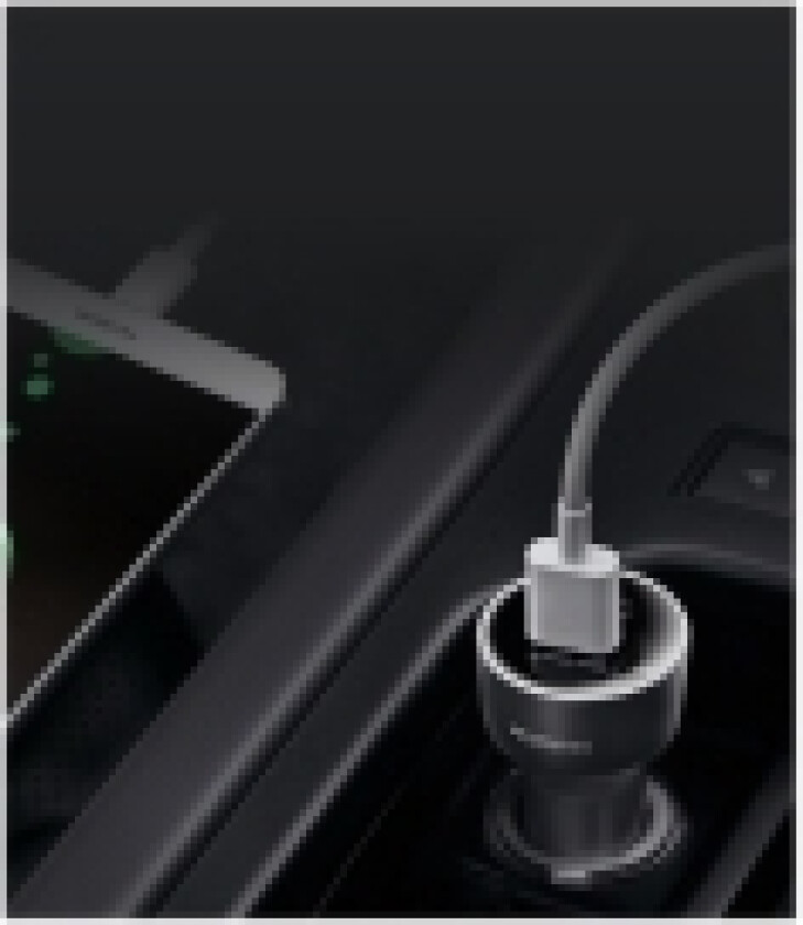 AP38 - Bilstrømadapter - 27.5 watt - 5 A - QC - 2 utgangskontakter (USB) - på kabel: USB-C - sølv