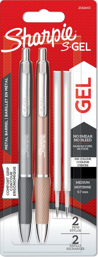 S-Gel | Metal Gel Pens | Medium Point (0.7mm) | Steel Grey & Rose Gold | Black Ink | 2 Pens & 2 Gel Pen Refills
