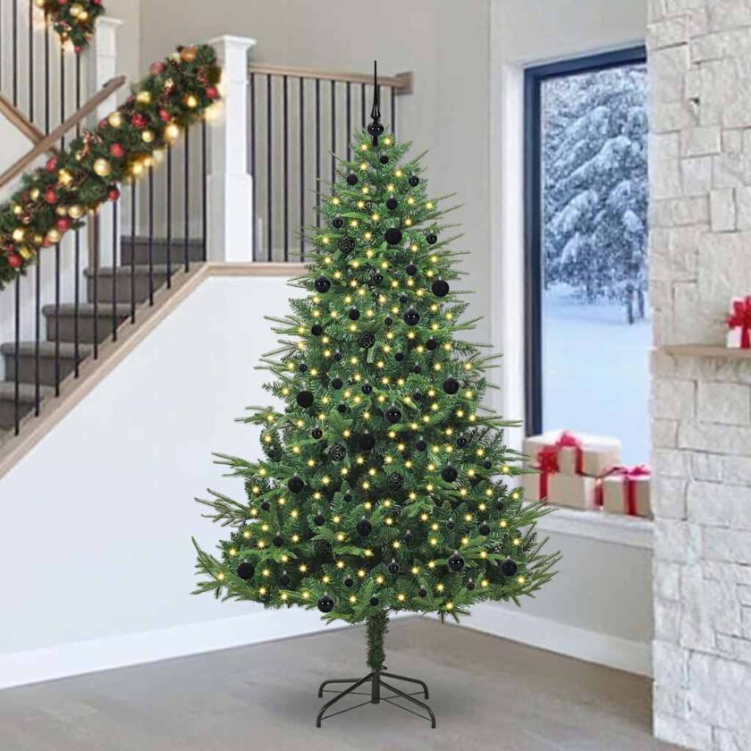 Kunstig forhåndsbelyst juletre med kule-sett grønn 240 cm