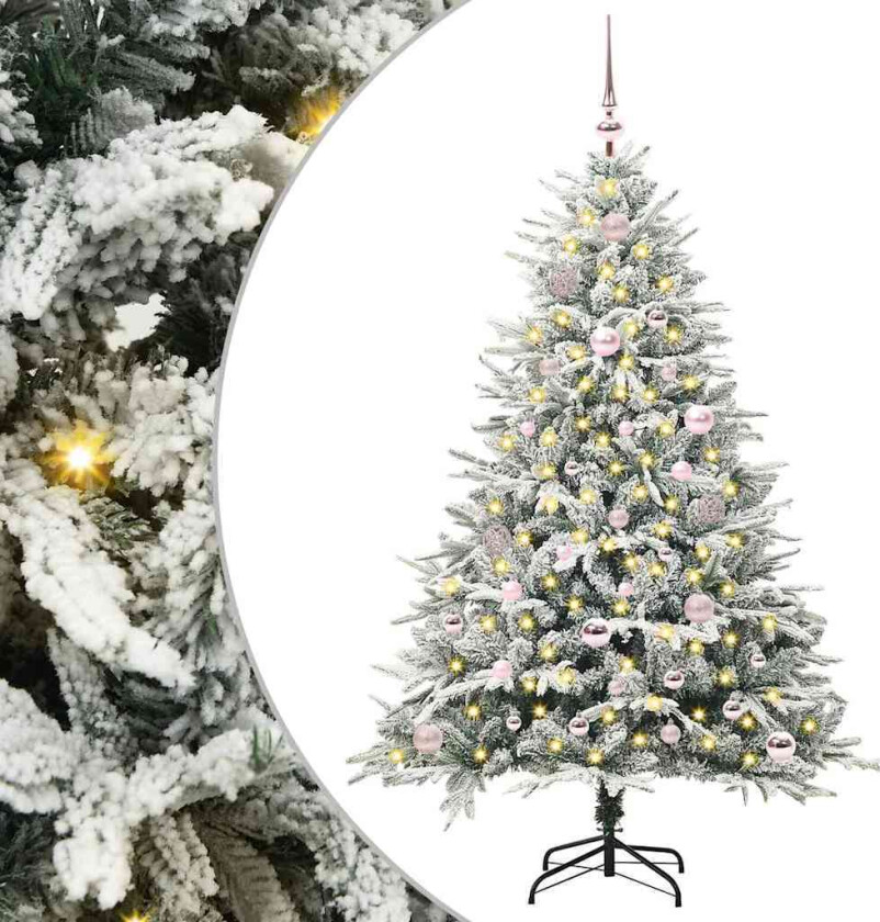 Kunstig forbelyst juletre med kule sett grønn 150 cm PVC og PE