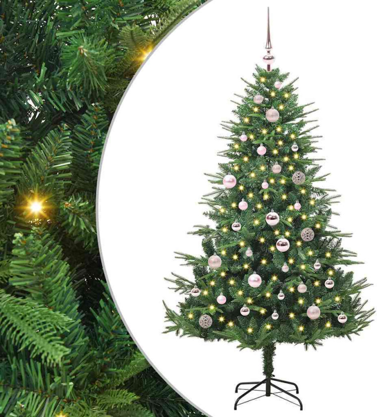 Kunstig forhåndsbelyst juletre med kule-sett grønn 150 cm