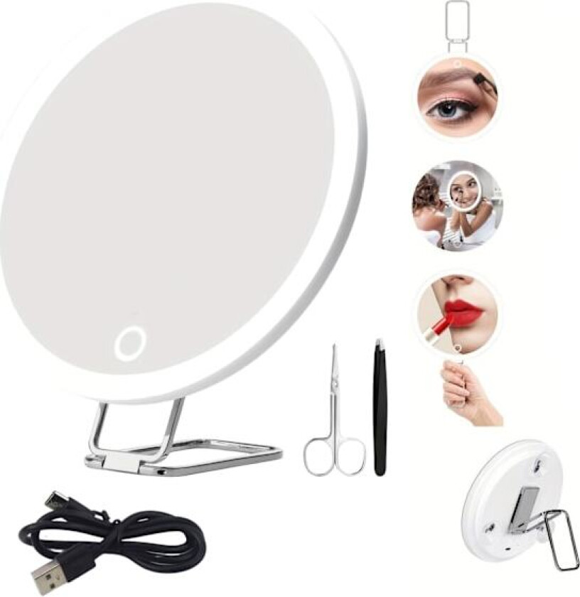 Sminkespeil 30x forstørrelse, 3 lysmoduser