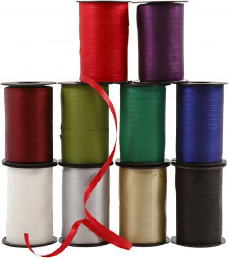 Gavebånd, ass. farger, B: 10 mm, 10x250 m/ 1 pk.