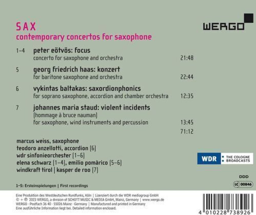 Peter E?tv?s : Sax: Contemporary Concertos for Saxophone CD (2023)