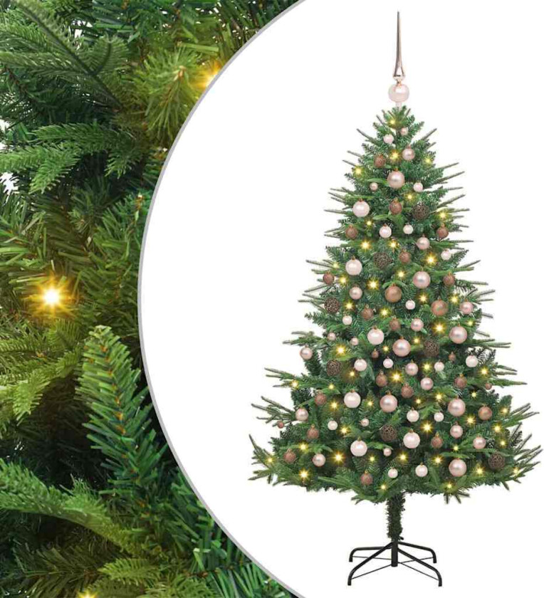 Kunstig forhåndsbelyst juletre med kule-sett grønn 180 cm