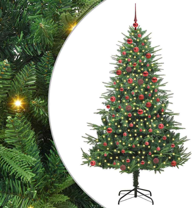 Kunstig forhåndsbelyst juletre med kule-sett grønn 180 cm