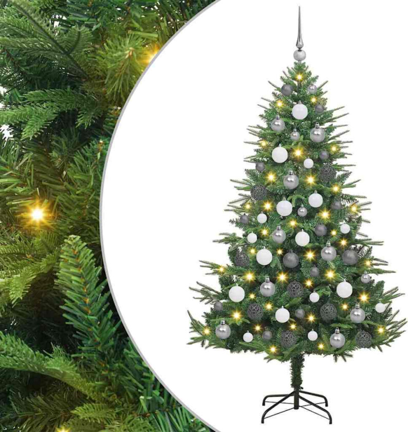 Kunstig forhåndsbelyst juletre med kule-sett grønn 180 cm