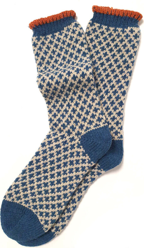 Mønstrete ullsokker med blått dekor