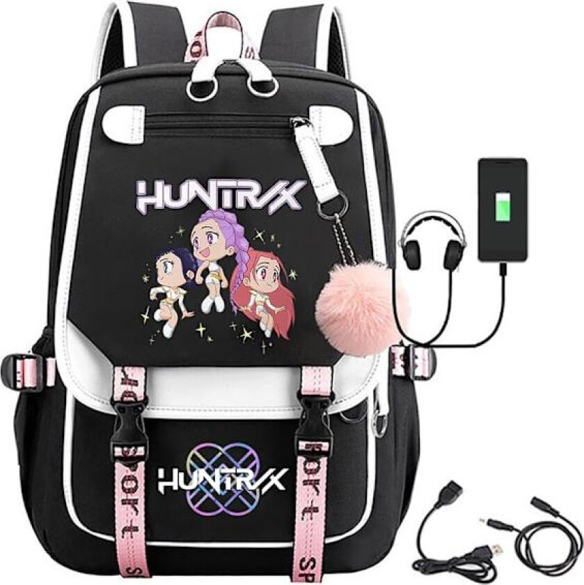 K-Pop Demon Hunters Anime Skolesekk Søt Tegneserieveske for Studenter svart_tfrf