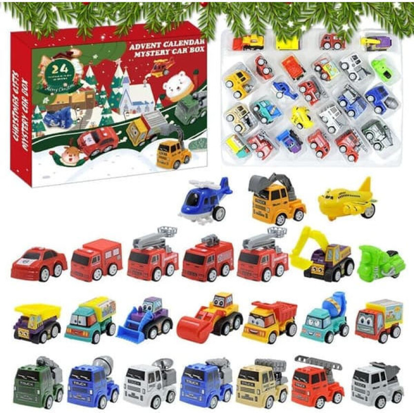 Julekalender Biler 2025 – 24 overraskelsesgaver med biler, 24 dagers julekalender for gutter og jenter