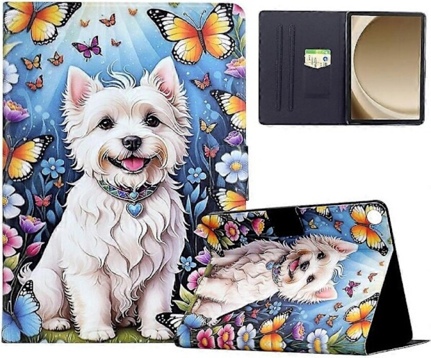 Stativdeksel med mønstertrykk i lær til Samsung Galaxy Tab A9+ med automatisk vekking/hvile