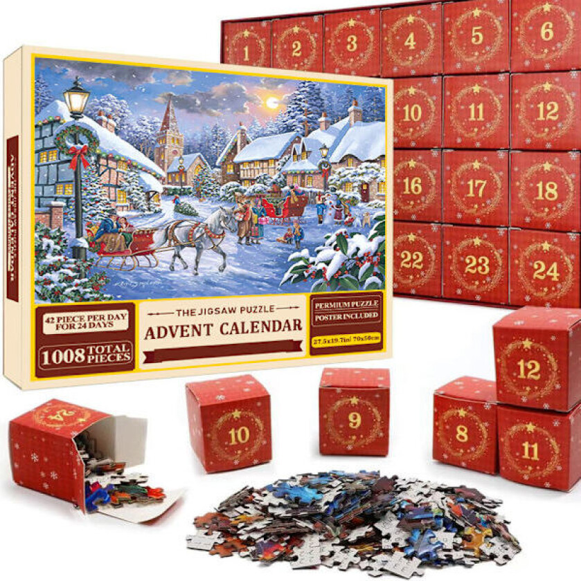 Puslespill adventskalender 2025, 1008 puslespillbrikker 24 dagers julekalender nedtelling adventskalendere-puslespill SD36_yux