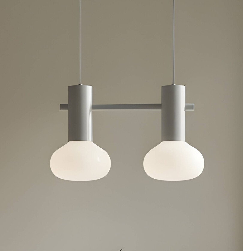 Hengelampe Flo, grå, 2 lyskilder, glass