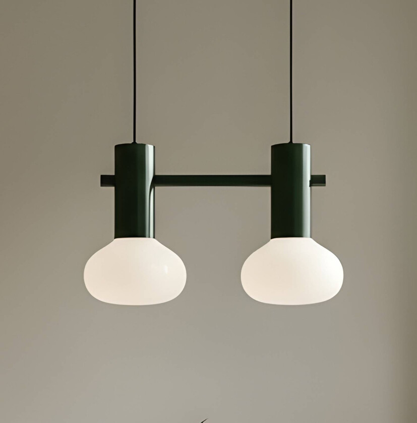 Hengelampe Flo, grønn, 2 lyskilder, glass