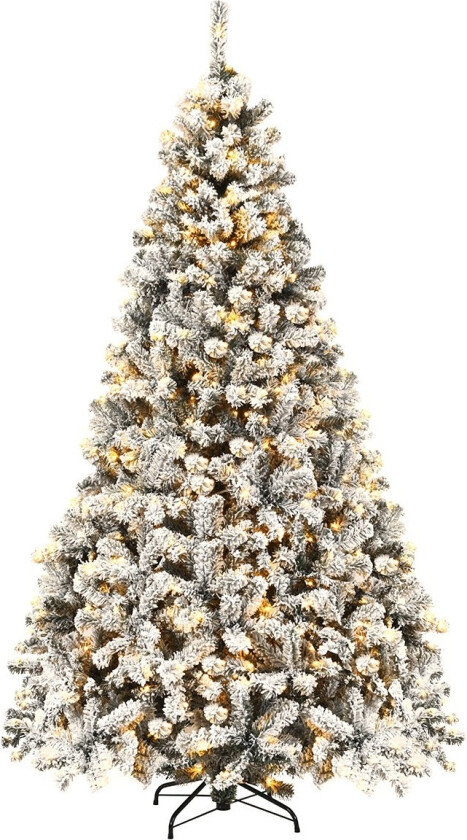 225 cm kunstig juletre med snø og varme LED-lys