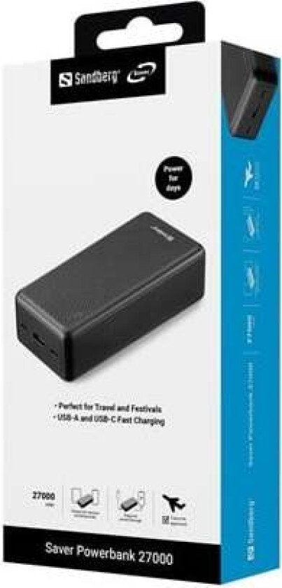 Saver Powerbank 27000 mAh Nødlader - Svart - 27000 mAh